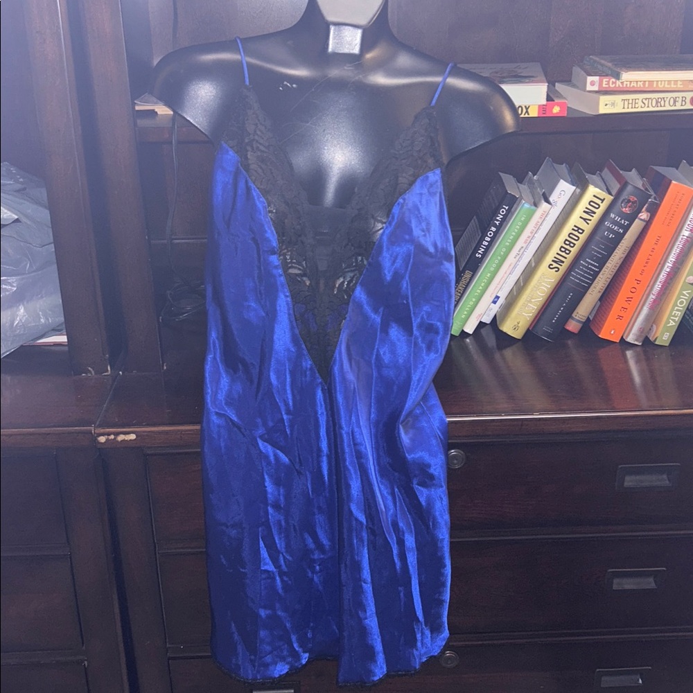 Blue and Black Lace Slip Dress